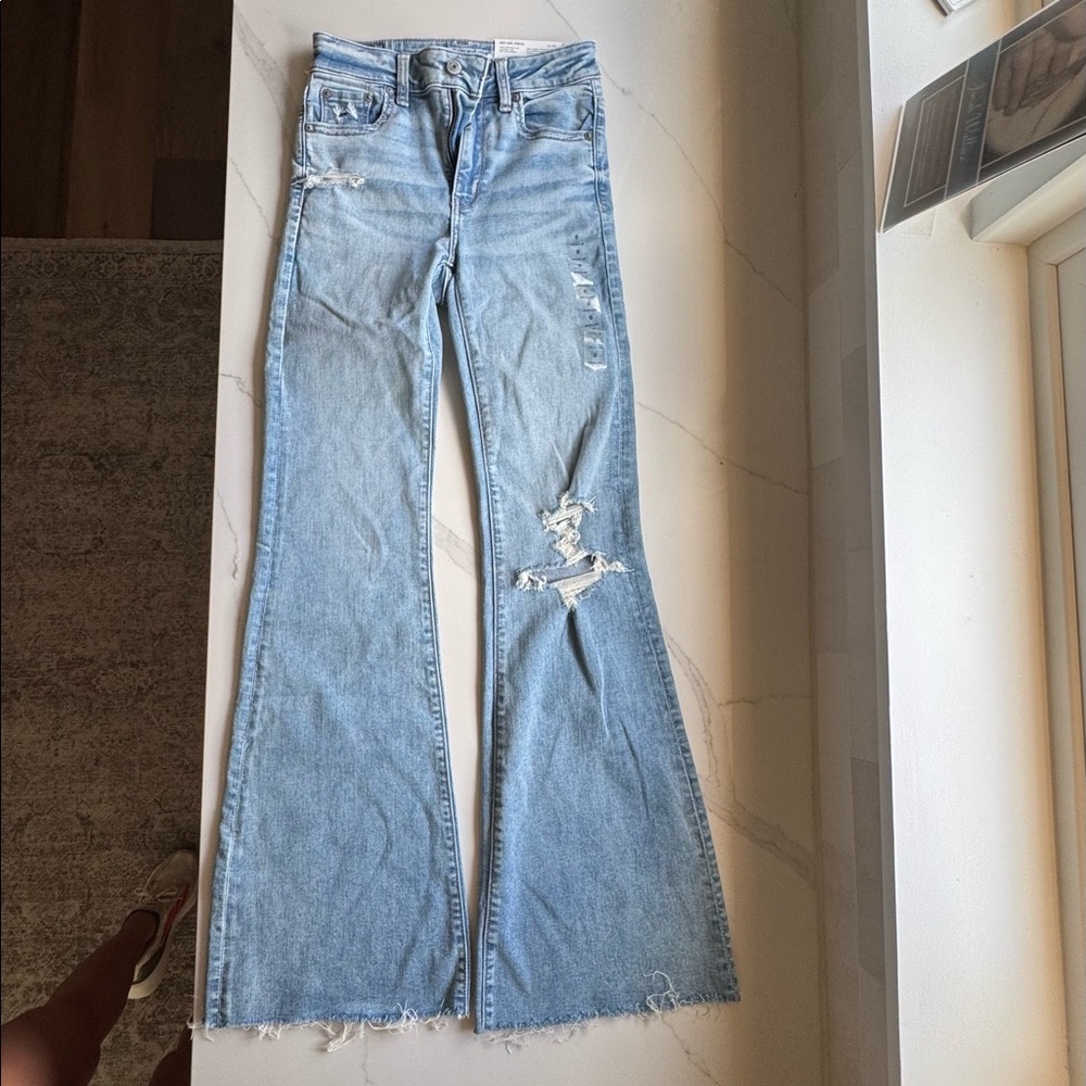 American Eagle super high-rise flare size 0 jeans, inseam 31”